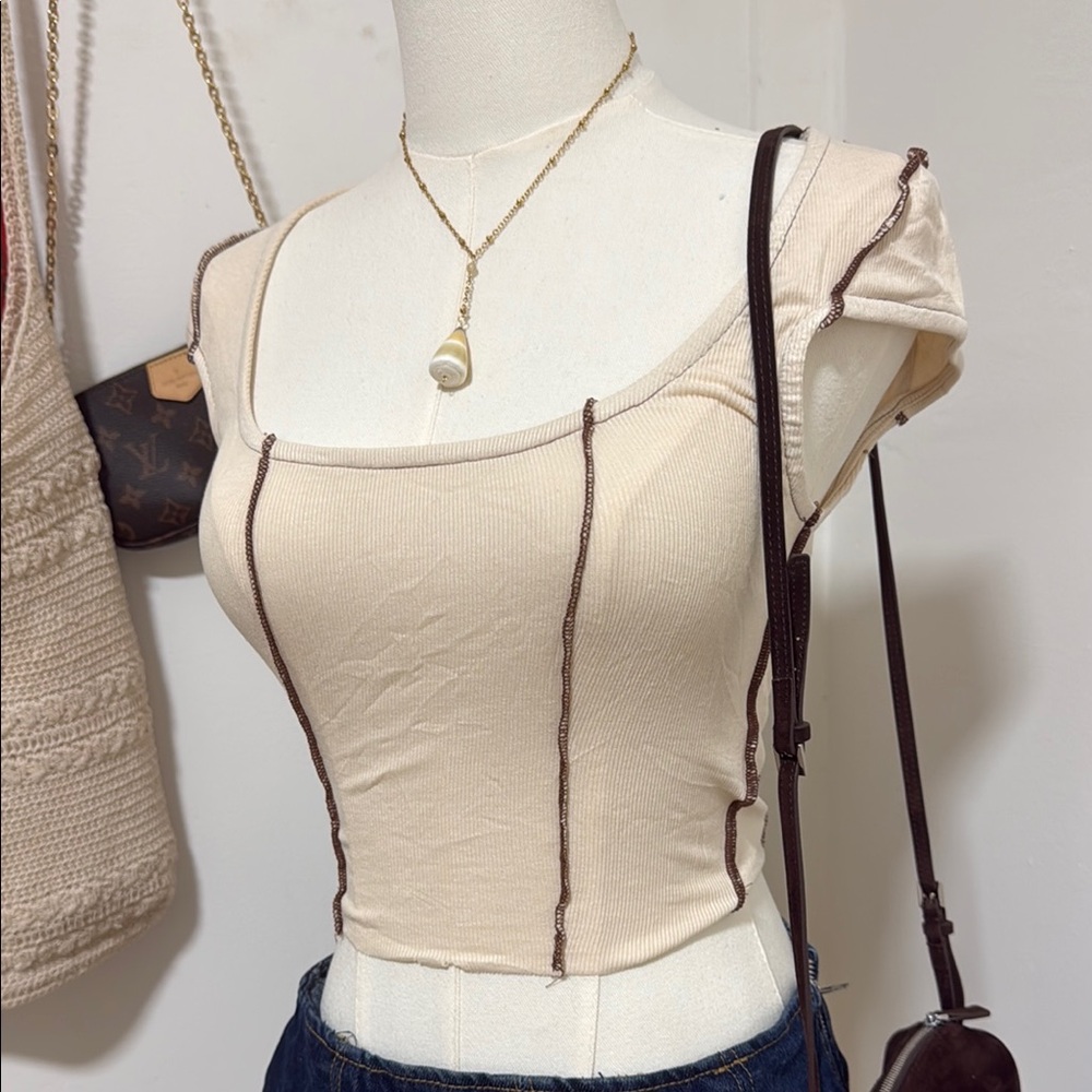 JLUXLABEL Cream Contrast-Seamed Women's Tank Top